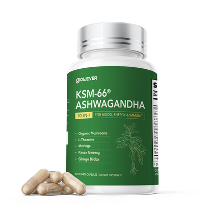 KSM-66 Ashwagandha with L-Theanine, Moringa, Organic Mushrooms & Ginseng
