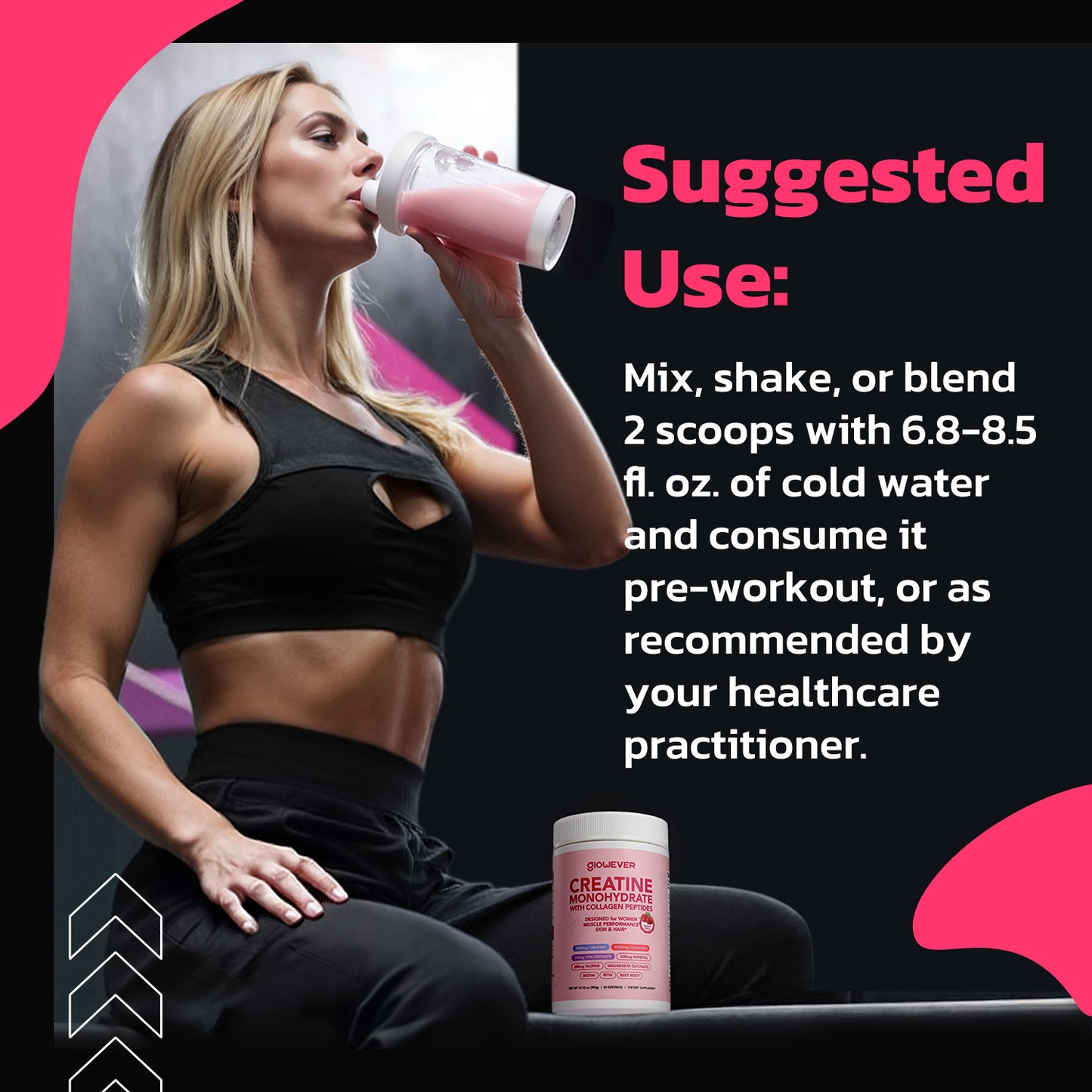 Pre Workout Creatine for Women | 5g Creatine Monohydrate + 4g Collagen Peptides