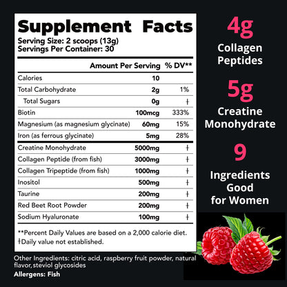 Pre Workout Creatine for Women | 5g Creatine Monohydrate + 4g Collagen Peptides