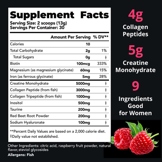 Pre Workout Creatine for Women | 5g Creatine Monohydrate + 4g Collagen Peptides